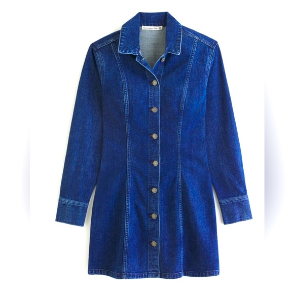 NWT Abercrombie Denim Long Sleeve Button Down Shirt Dress in dark wash - Picture 1 of 5
